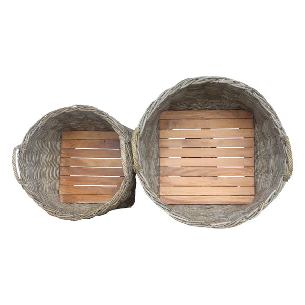 Round Rattan Storage Basket w/ Wheels