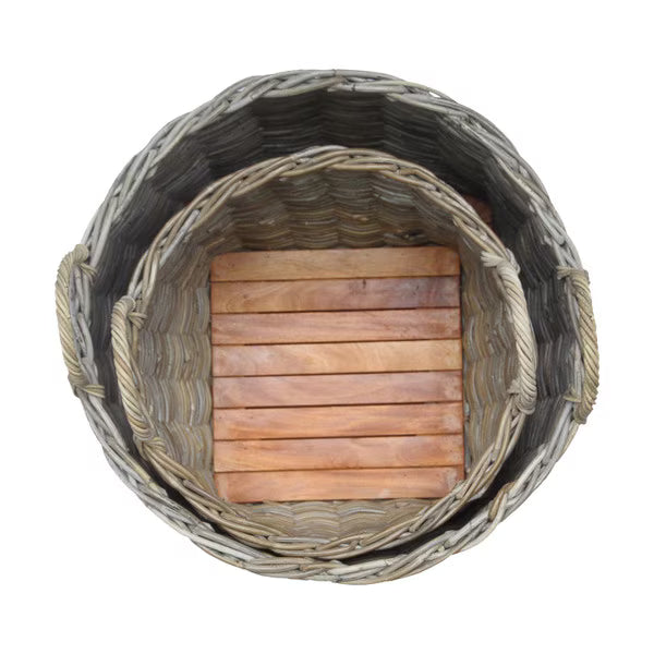 Round Rattan Storage Basket w/ Wheels