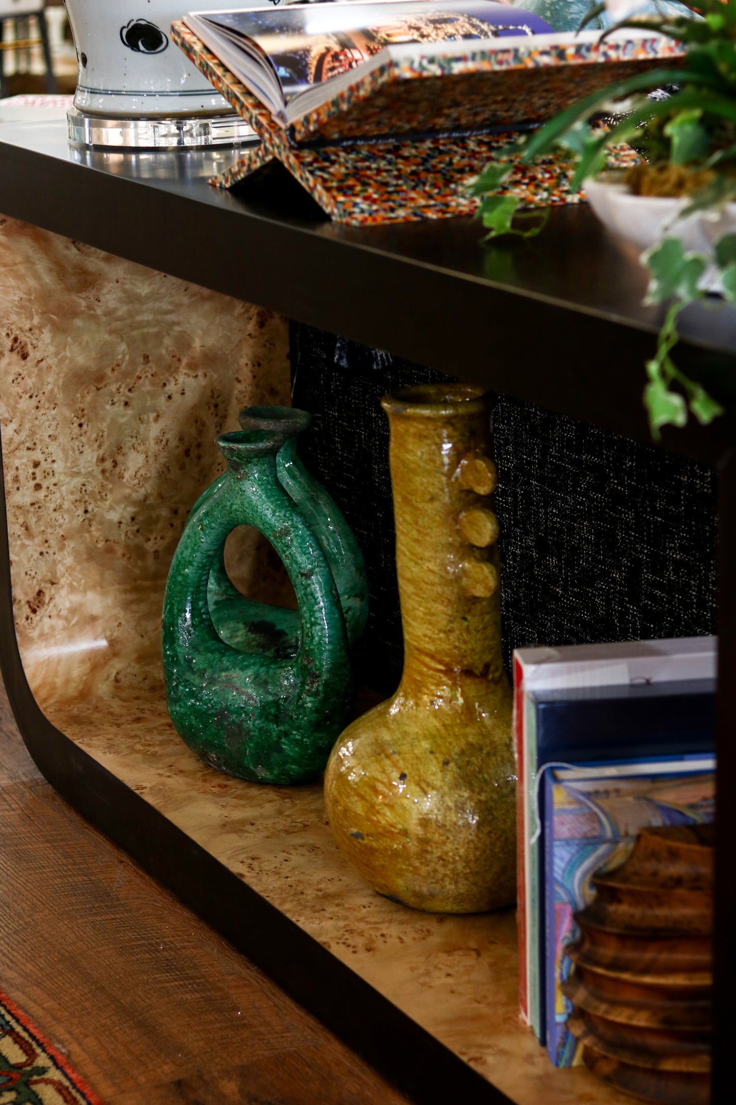 Black & Burl Wood Console Table