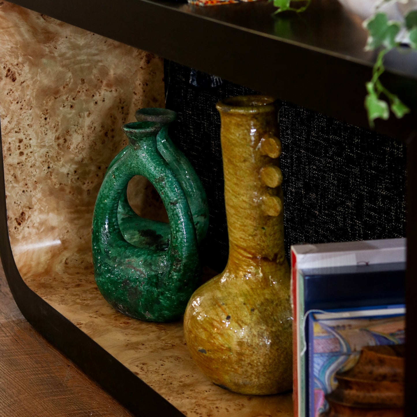 Black & Burl Wood Console Table