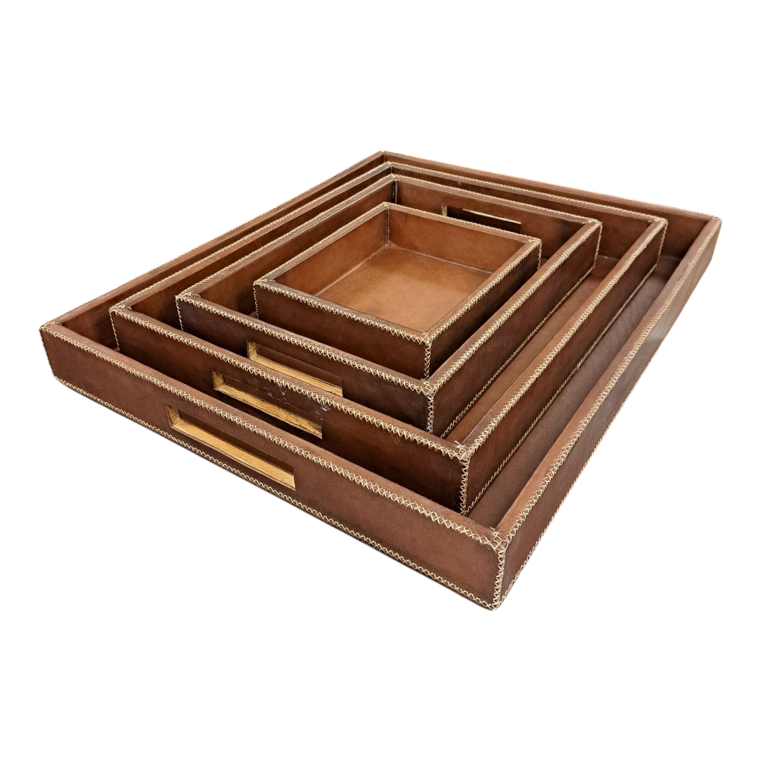 Hand-Stitched Leather Ottoman Tray
