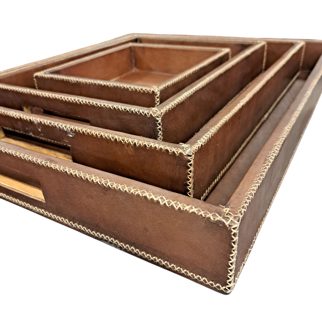 Hand-Stitched Leather Ottoman Tray