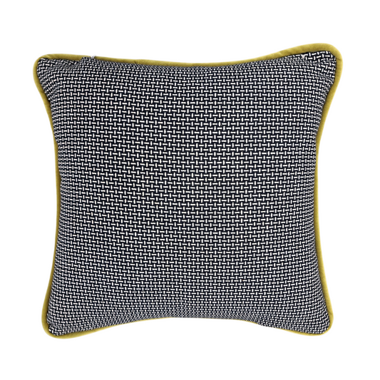 Blue & White Floral Pillow w/ Citron Cording - 20”