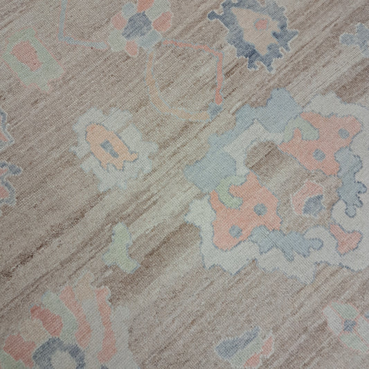 12' 2" x 16' 3" Pastel Brown, Blue & Peach Rug