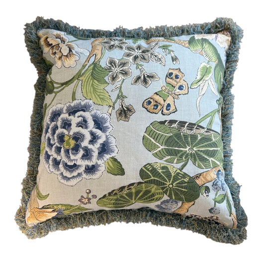 22" Blue Floral Pillow