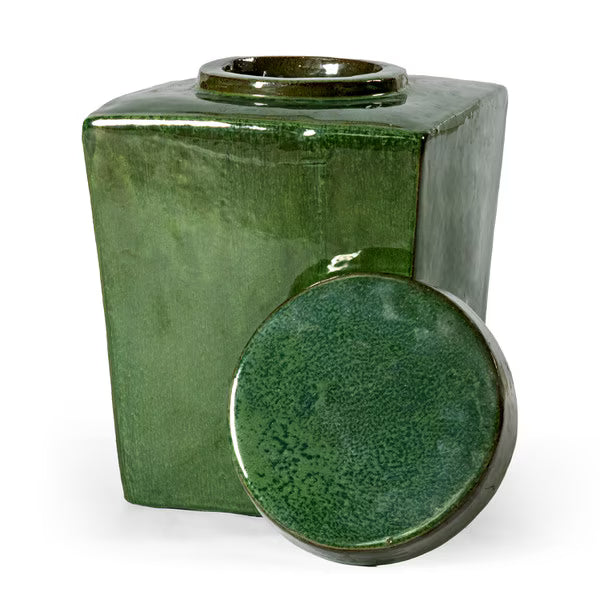 Large Green Stoneware Tea Jar