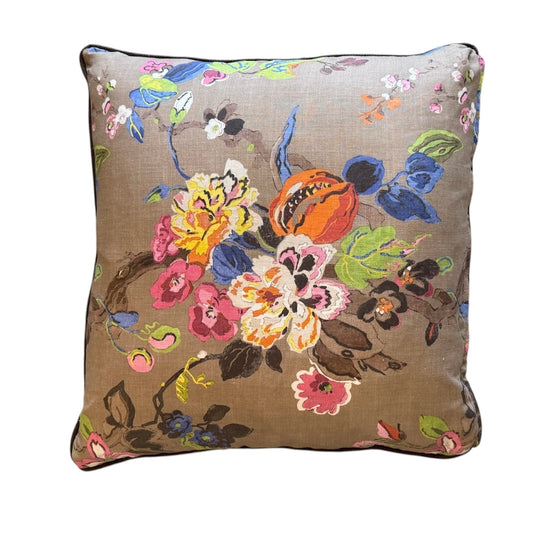 20" Brown Floral Pillow