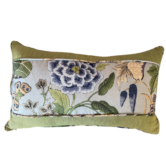 Long Green and Blue Floral Pillow