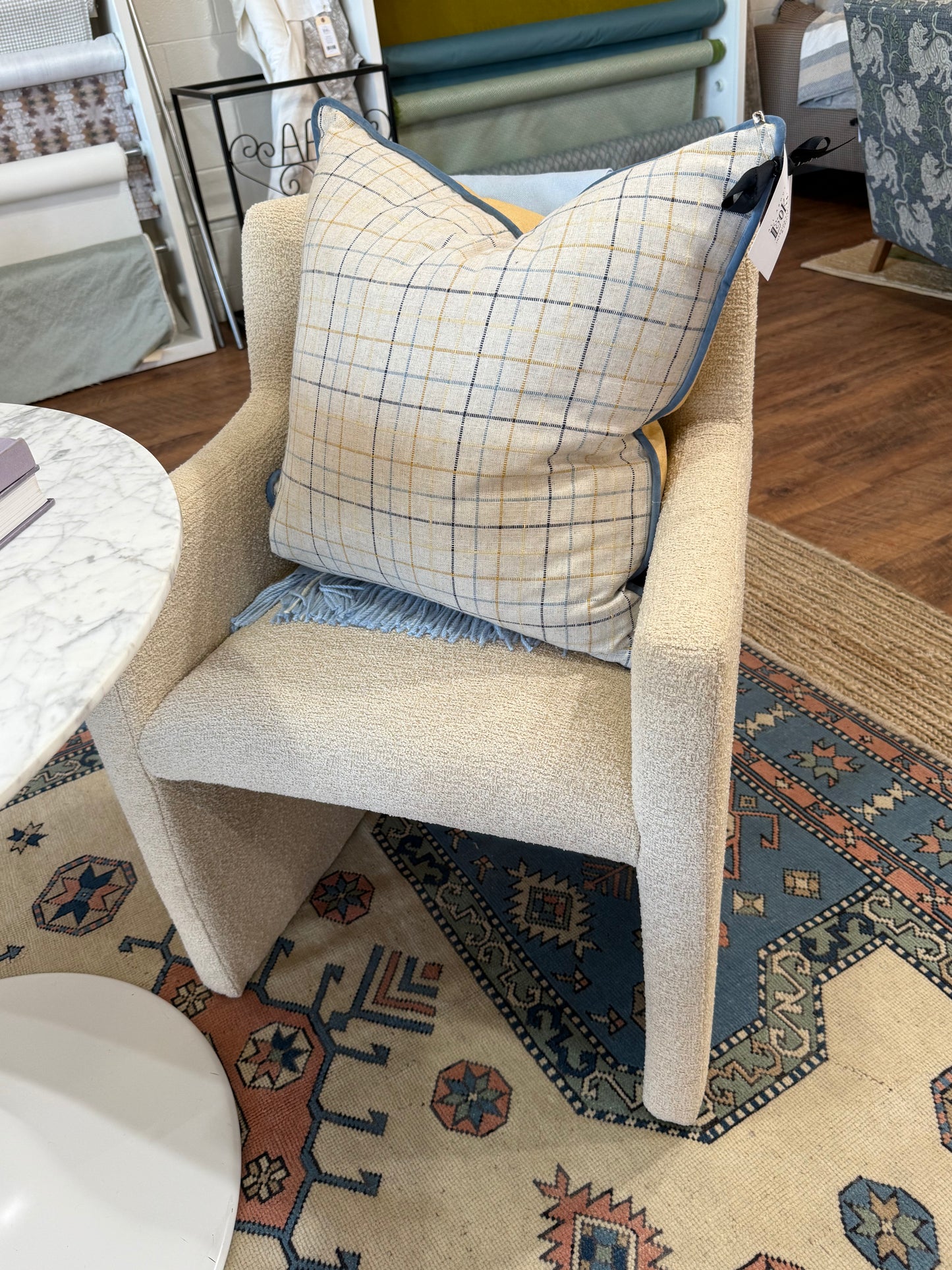 22" Blue and Yellow Check Pillow