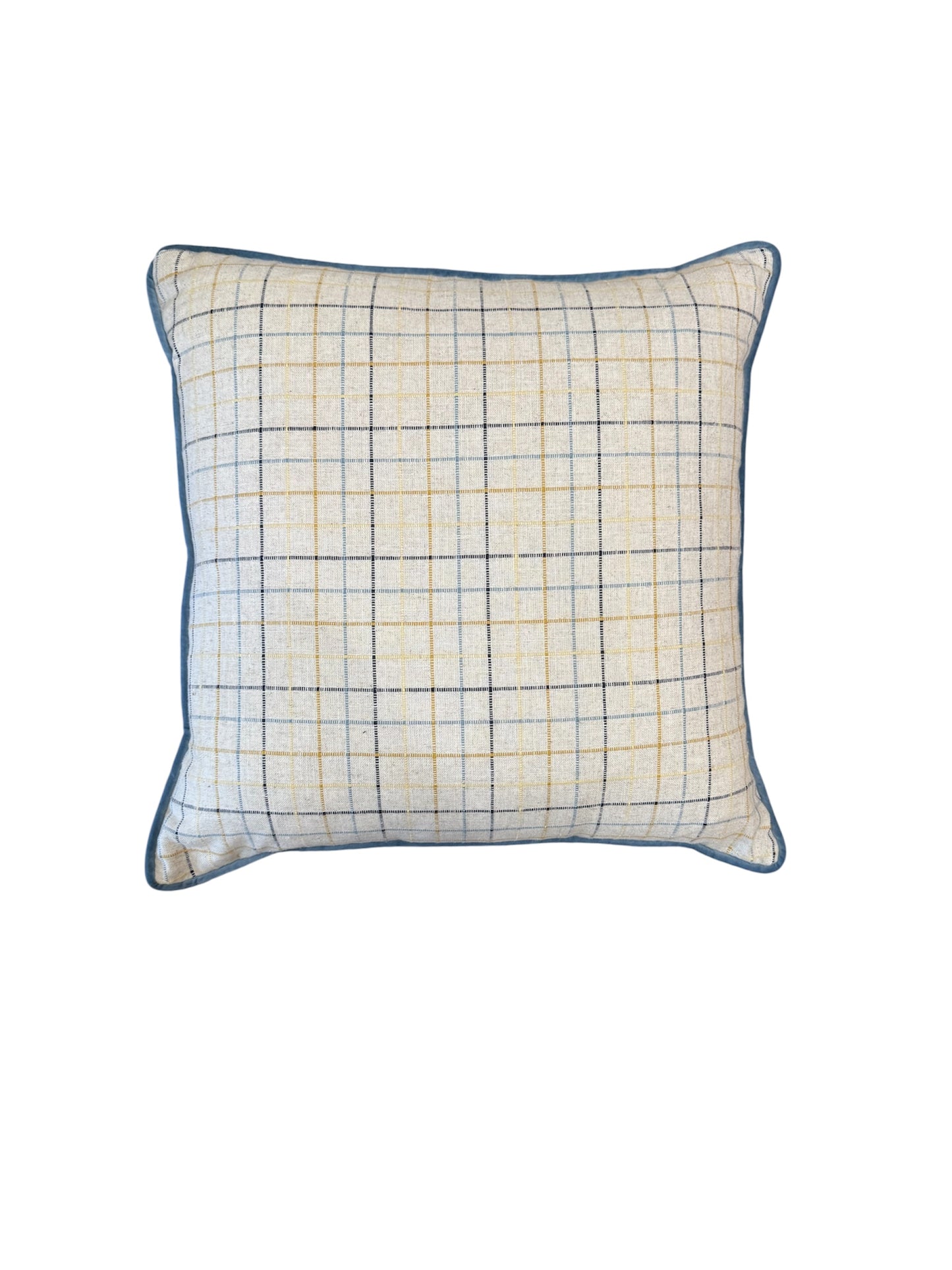 22" Blue and Yellow Check Pillow