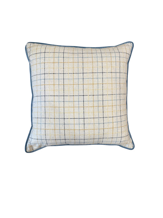 22" Blue and Yellow Check Pillow