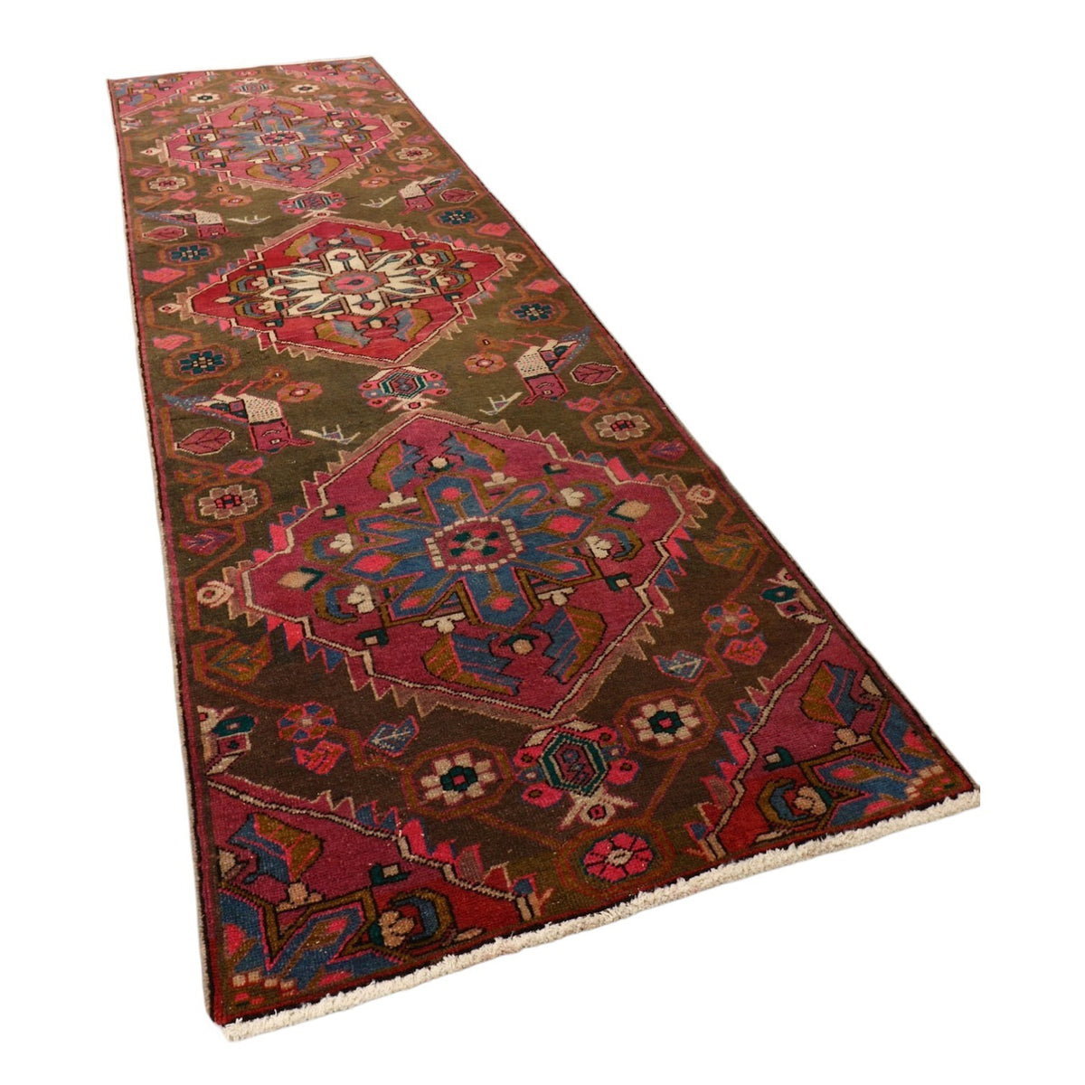 3' x 9'8" Brown & Pink Angora Oushak Runner
