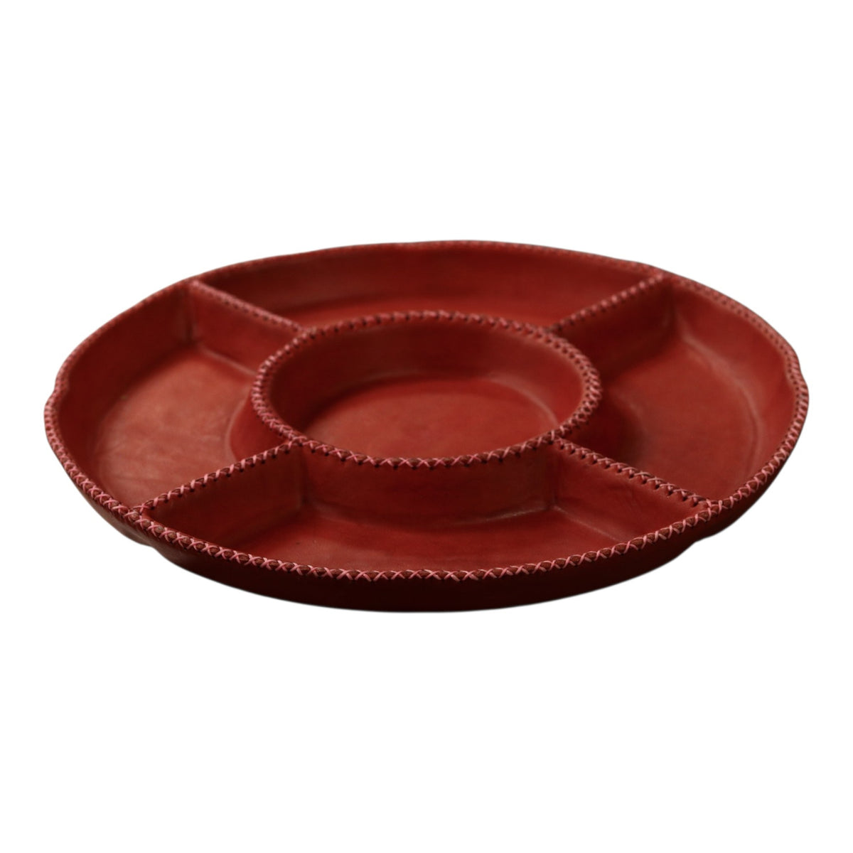 Hand-Stitched Leather Round Organizer Tray