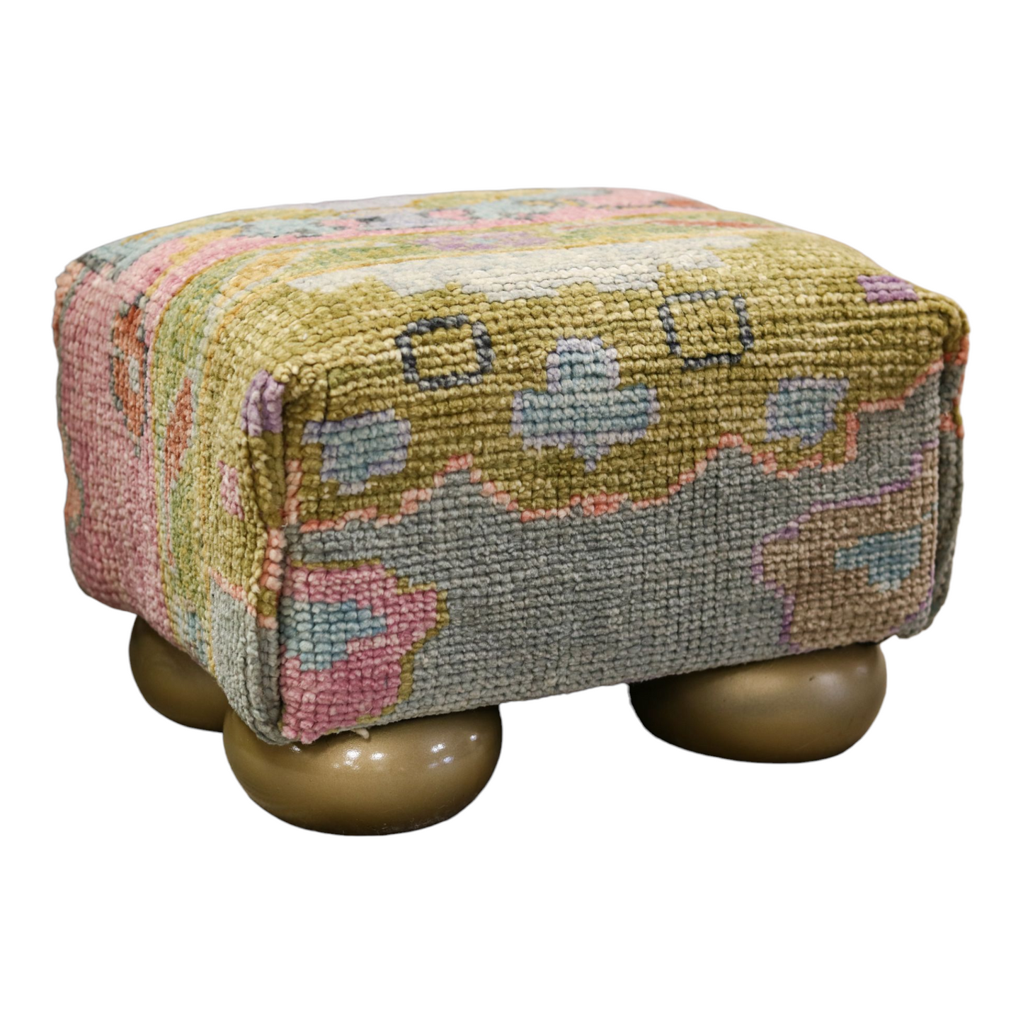Oushak Rug Upholstered Tiny Ottoman
