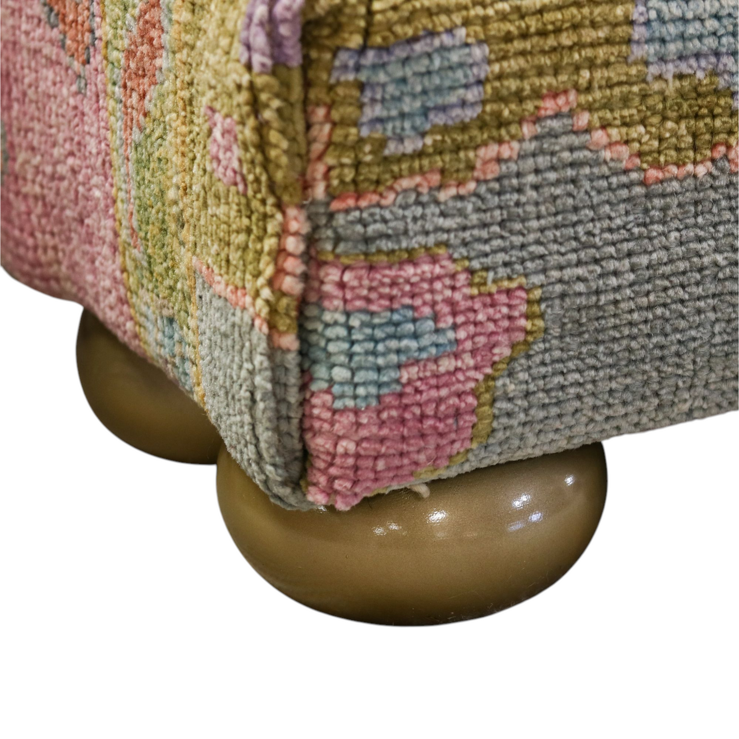 Oushak Rug Upholstered Tiny Ottoman