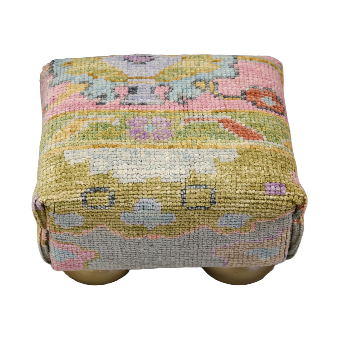 Oushak Rug Upholstered Tiny Ottoman