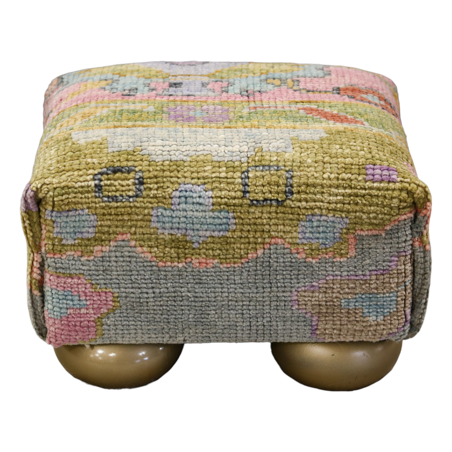 Oushak Rug Upholstered Tiny Ottoman