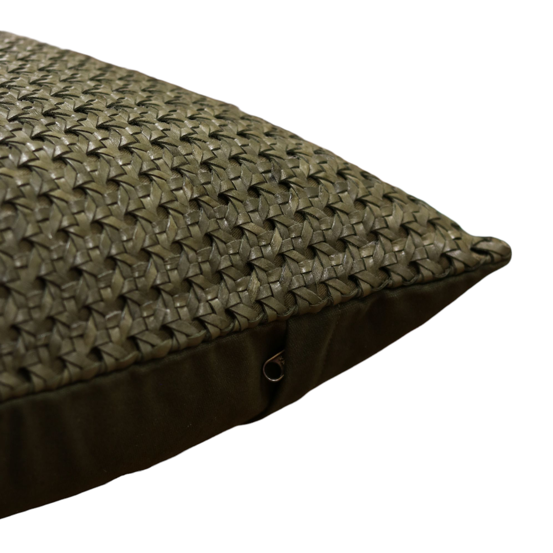 24" Forest Woven Leather Pillow