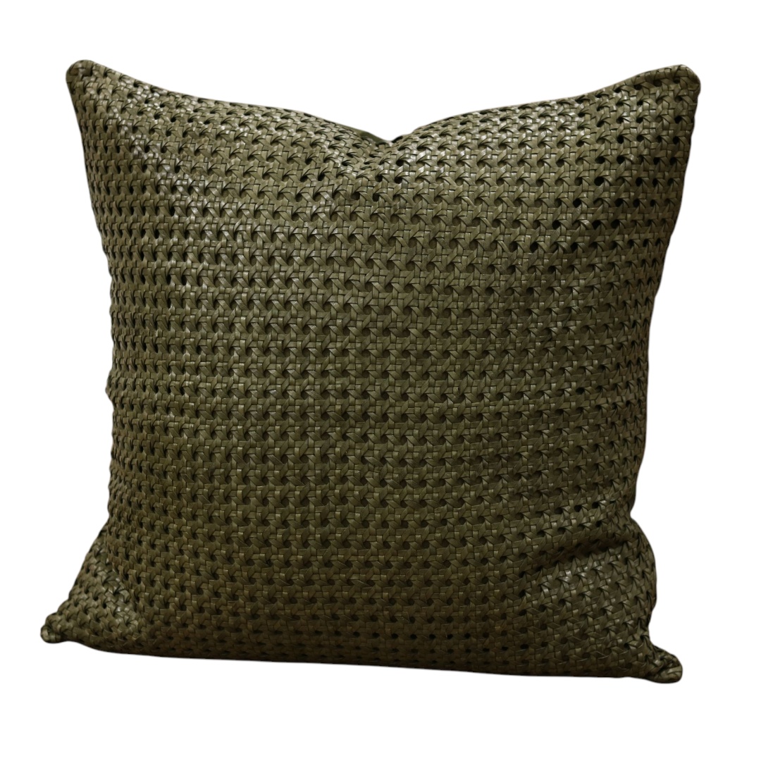 24" Forest Woven Leather Pillow