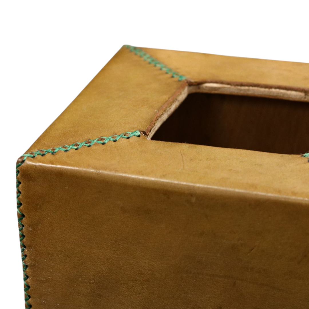 Hand-Stitched Leather Tissue Box