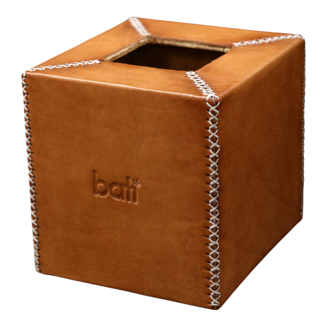Hand-Stitched Leather Tissue Box