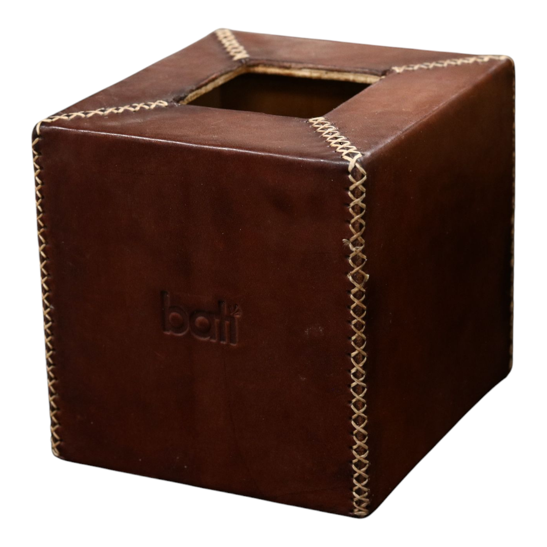 Hand-Stitched Leather Tissue Box