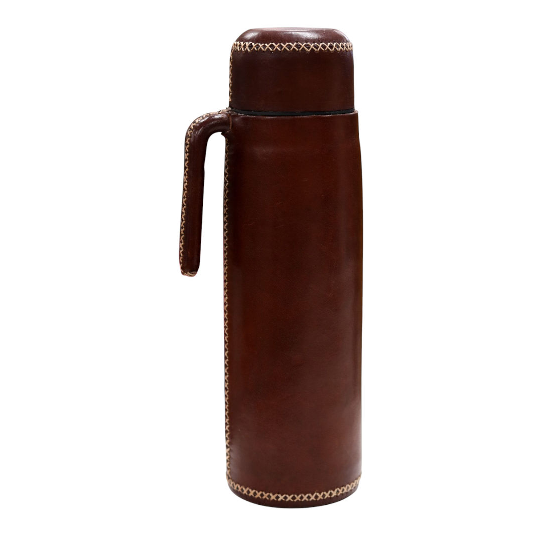 Hand-Stitched Leather Thermos