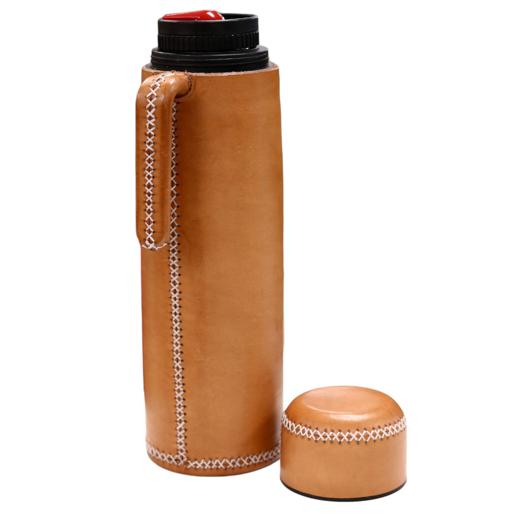 Hand-Stitched Leather Thermos