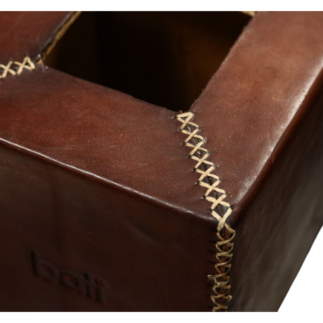 Hand-Stitched Leather Tissue Box