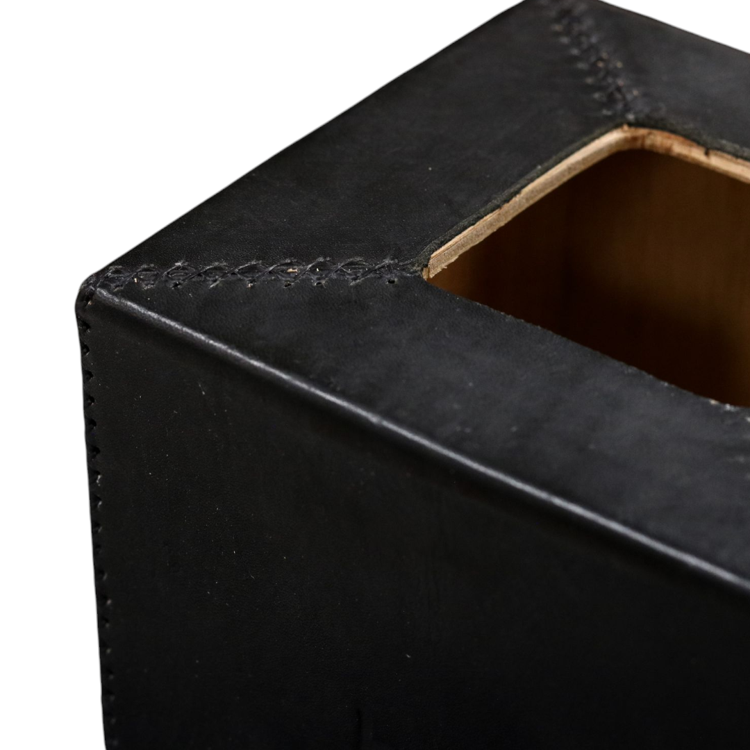 Hand-Stitched Leather Tissue Box