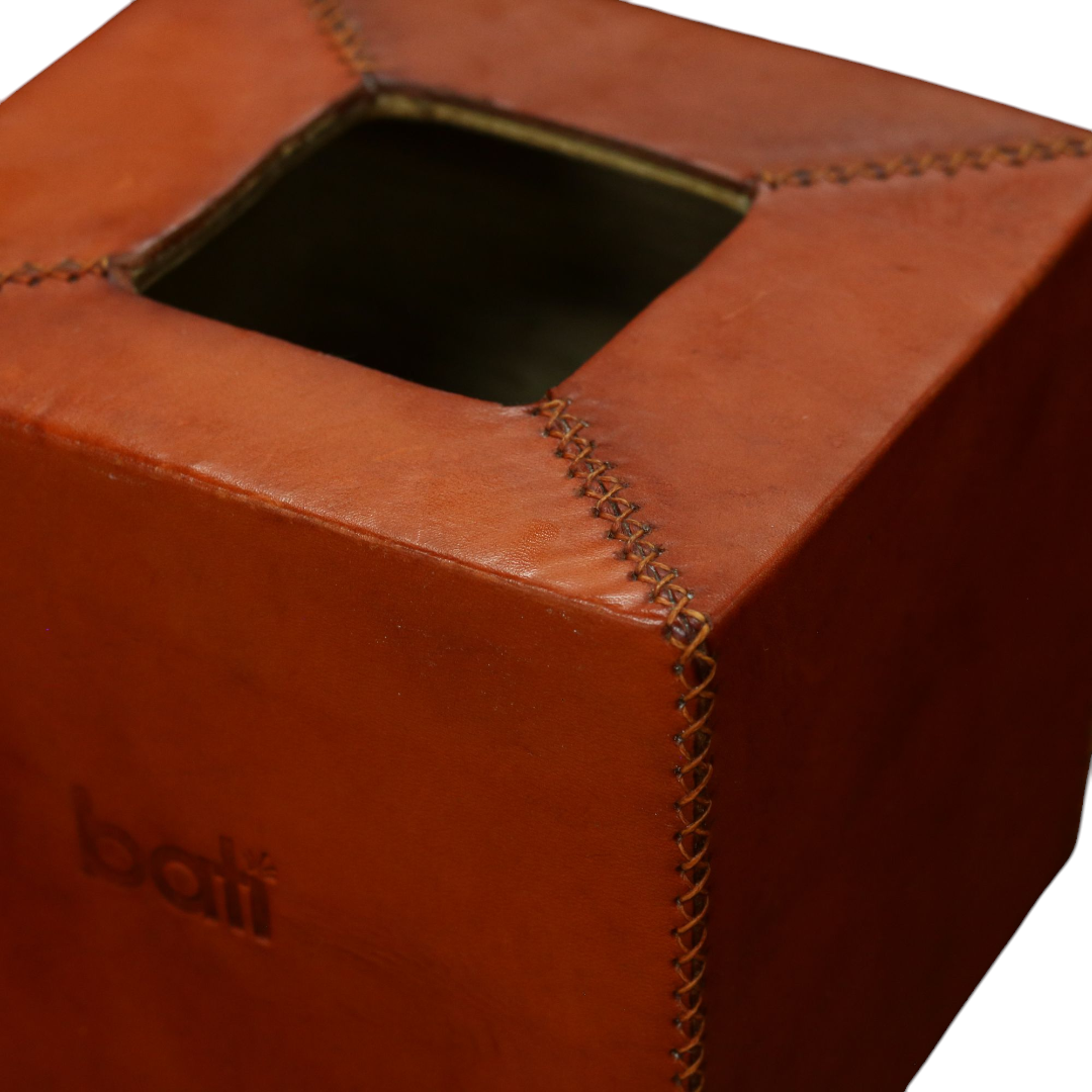Hand-Stitched Leather Tissue Box