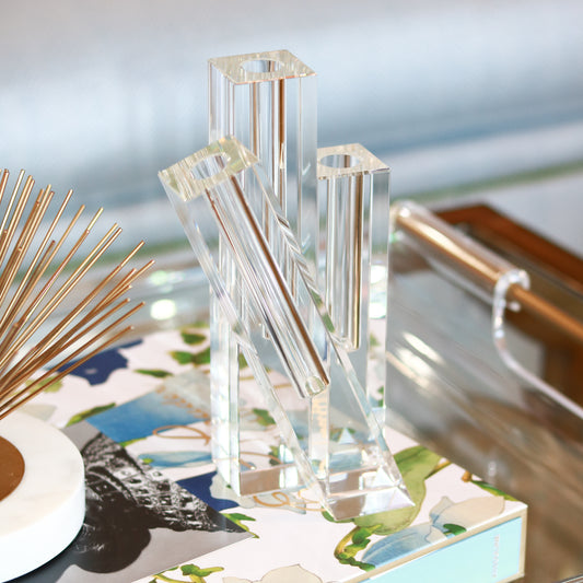 Crystal Glass Triple Bud Vase