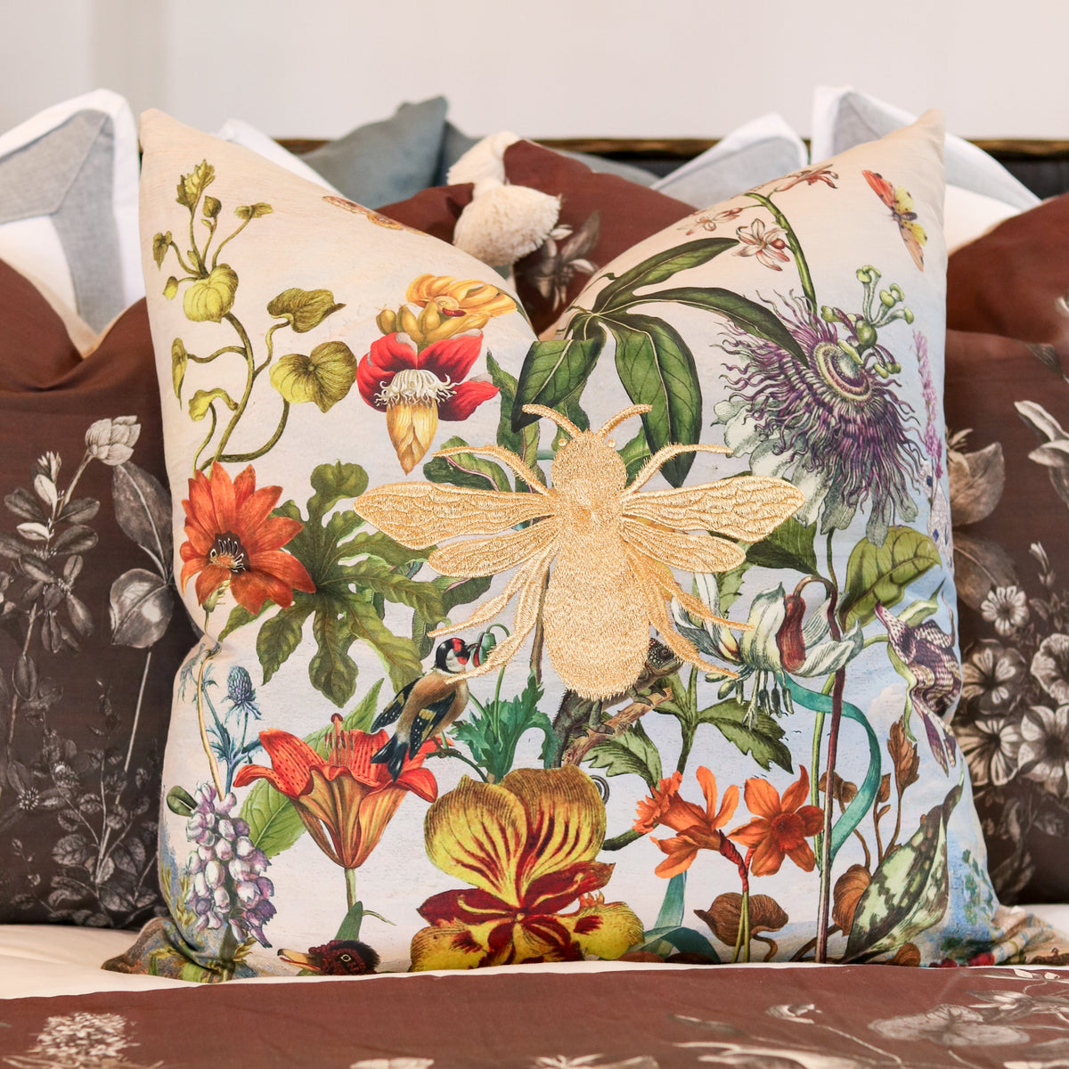 Moonlite Botanical Bee Embroidered Pillow - 26"