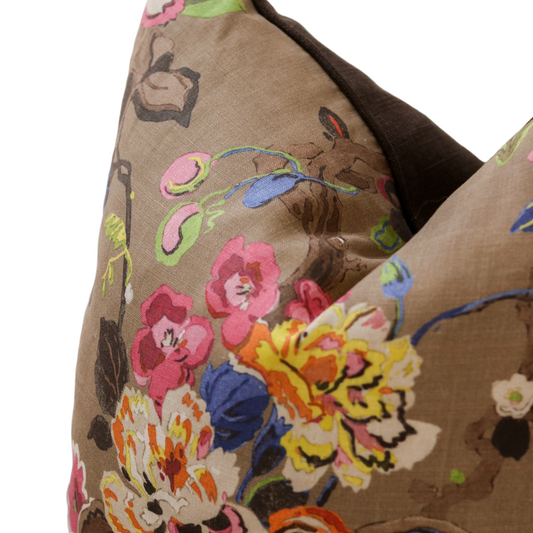 Brown Floral Pillow - 20"