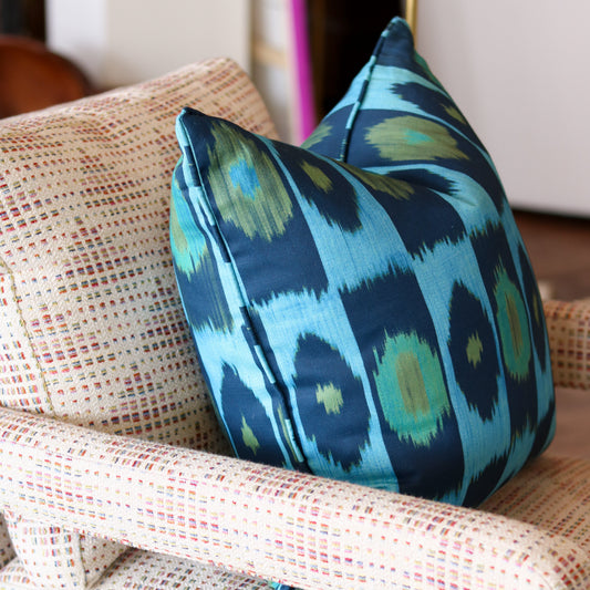 Abstract Ikat Blue & Green Pillow