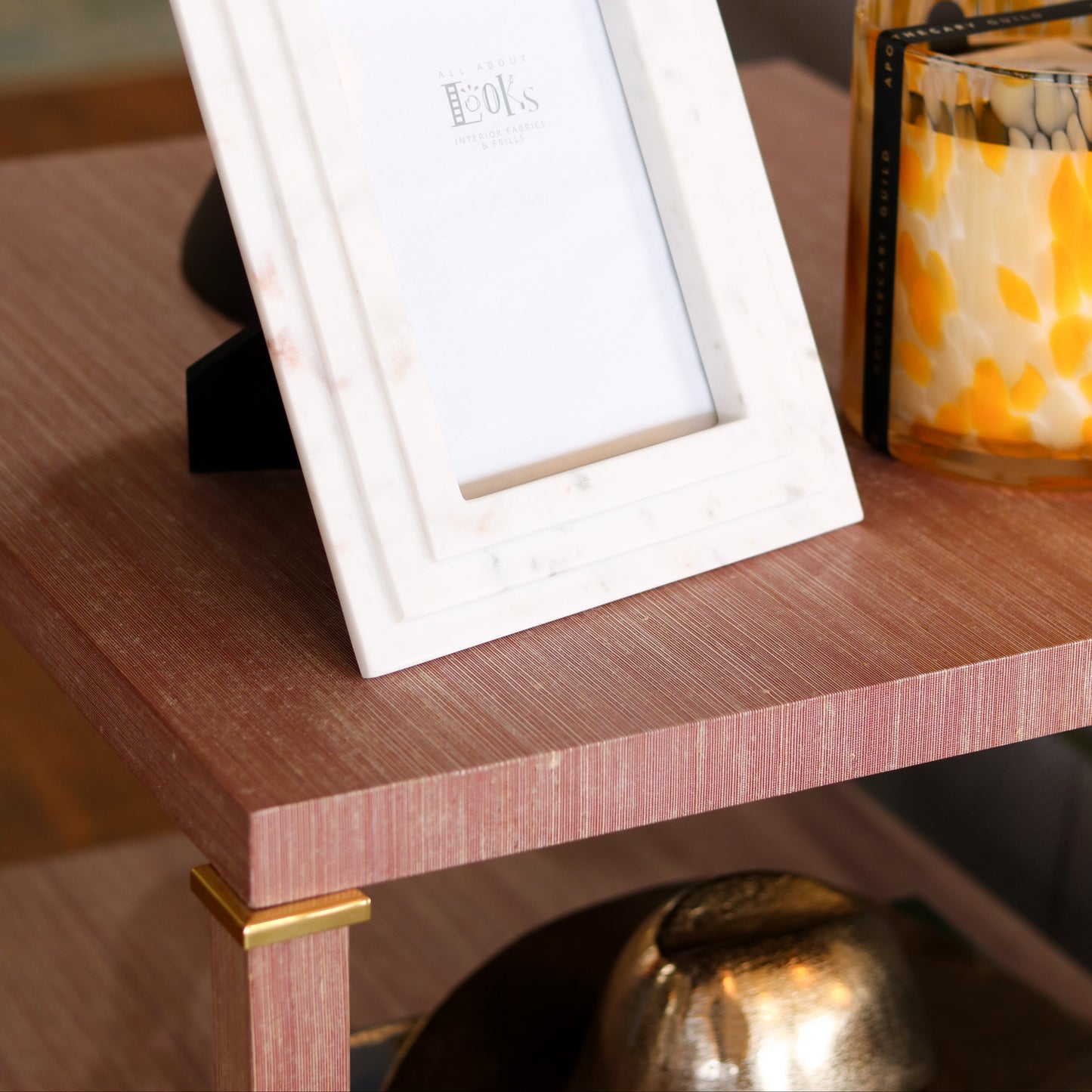 Lacquered Grasscloth Side Table