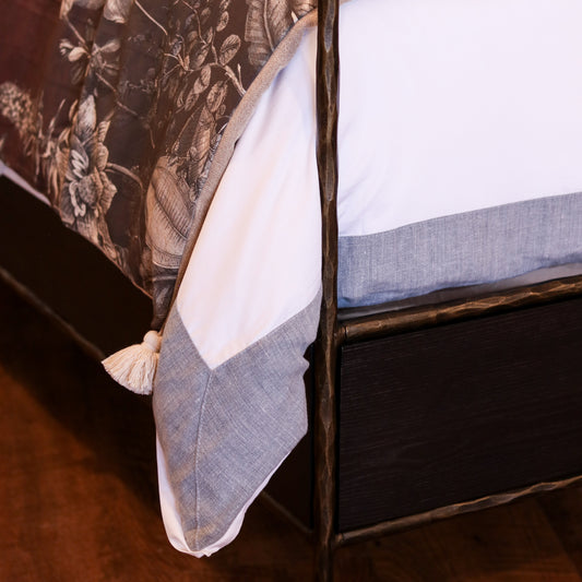 White Sateen Duvet w/ Heather Storm Border - Queen