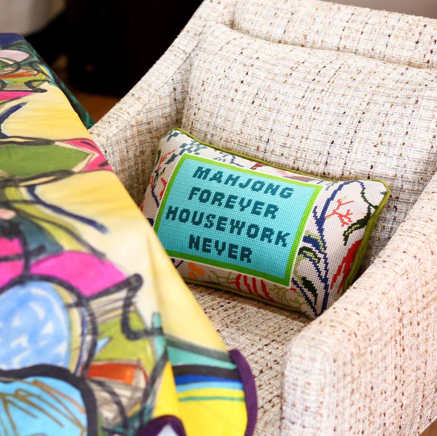 Mahjong Needlepoint Pillow