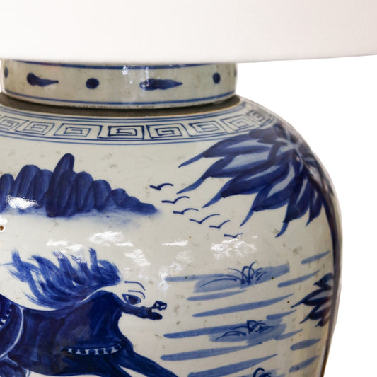 Blue & White Running Horse Jar Table Lamp