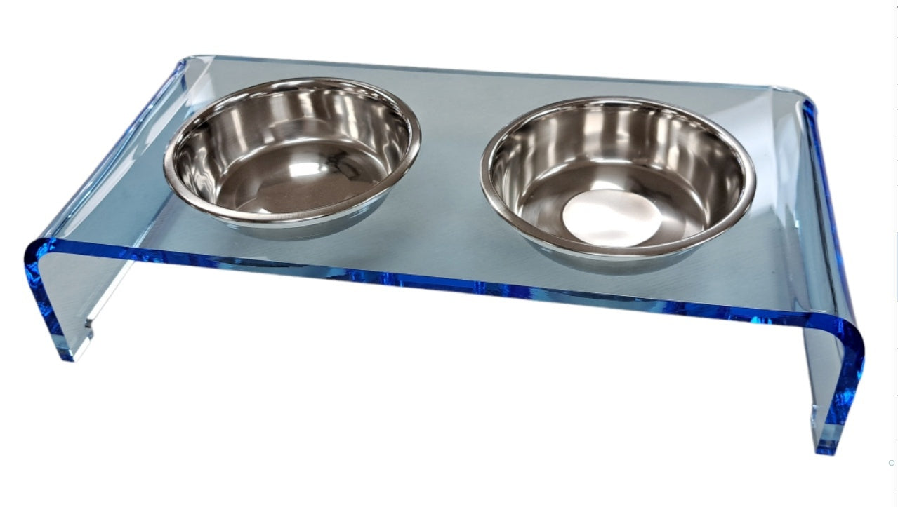 Transparent Blue Dog Feeder