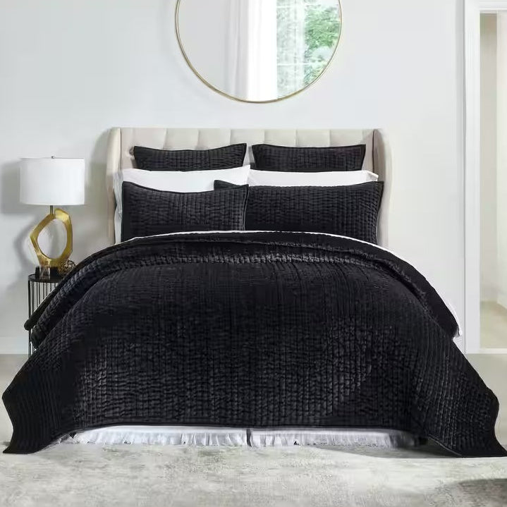 Walton Channel Velvet Quilt in Black