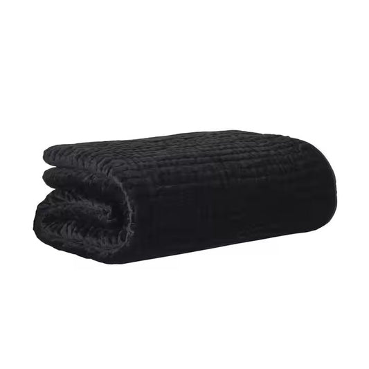 Walton Channel Velvet Quilt in Black