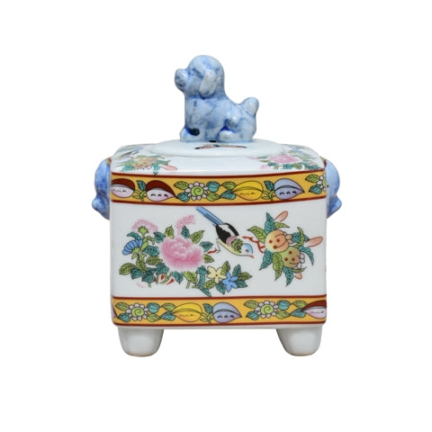 Porcelain Foo Dog Jar - Rose Canton Square