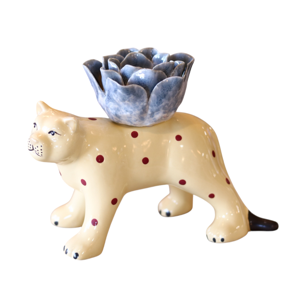 Stoneware Tiger Candlestick