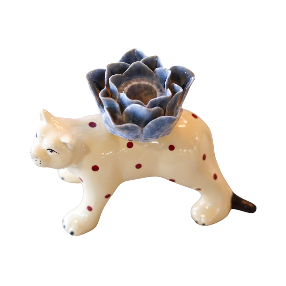Stoneware Tiger Candlestick