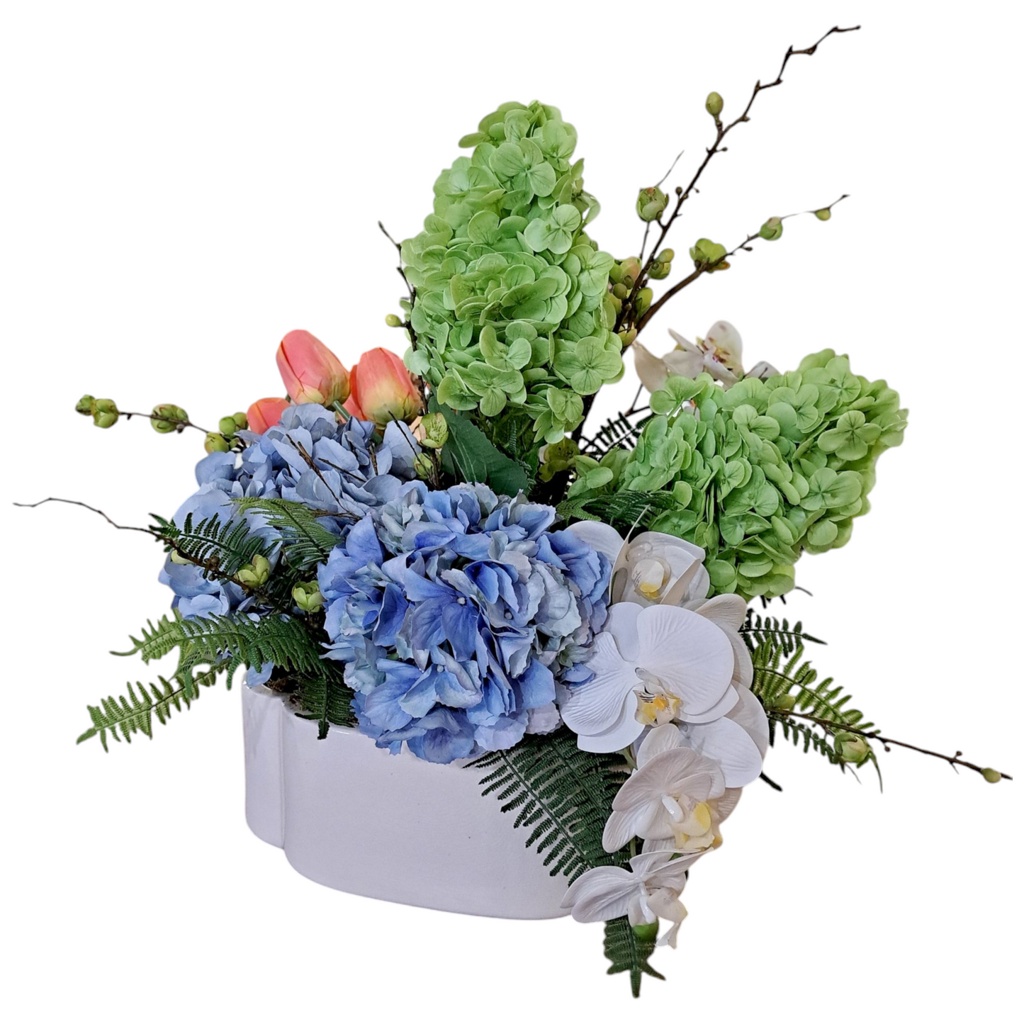 Custom Spring Arrangement in White Planter