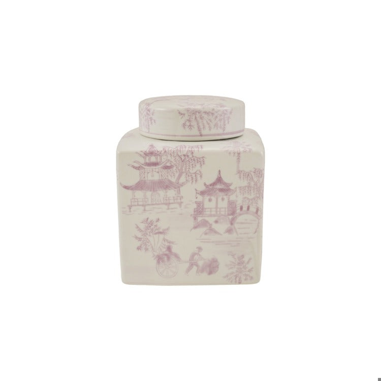 Purple & White Stoneware Ginger Jar