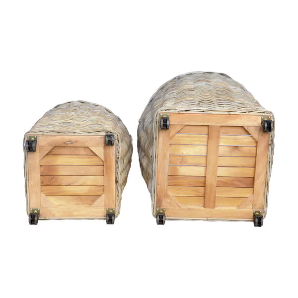 Round Rattan Storage Basket w/ Wheels