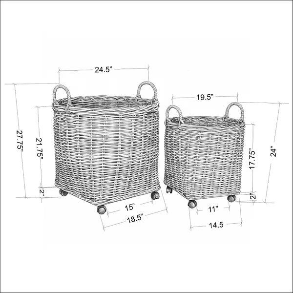 Round Rattan Storage Basket w/ Wheels