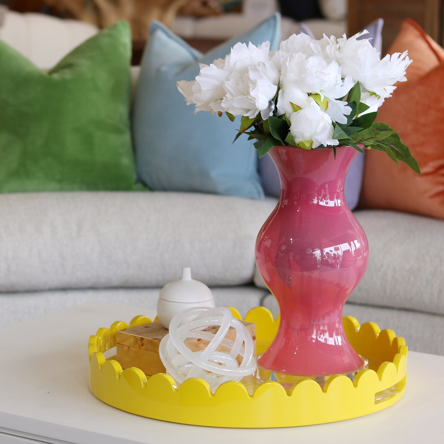 Yellow Wood Round Scalloped Tray